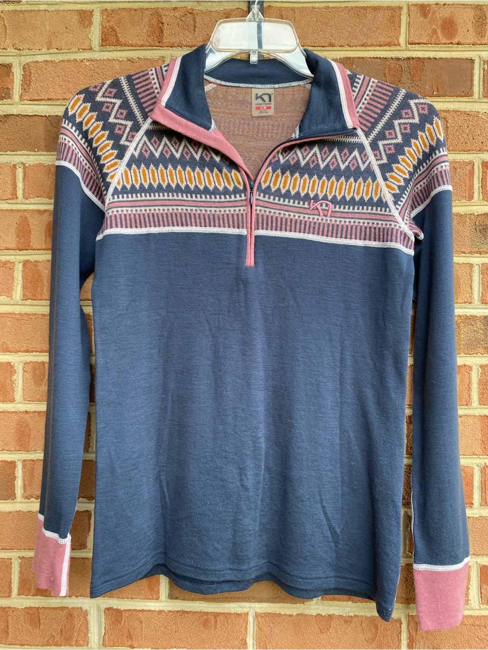 Kari Traa Silja Navy Half-Zip Wool Baselayer Top Sz L
